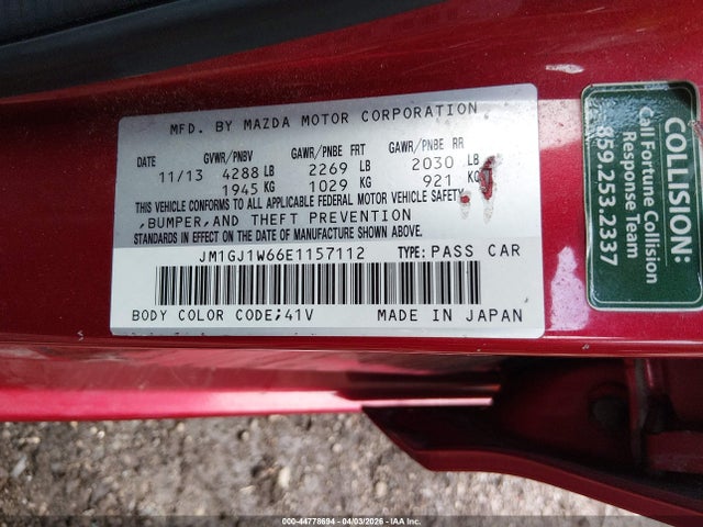 Aukcja sprzedaży 2014 Mazda Mazda6, vin: JM1GJ1W66E1157112, numer aukcji: 44778694