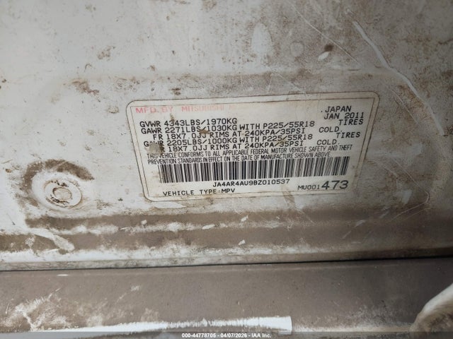 Aukcja sprzedaży 2011 Mitsubishi Outlander Sport Se, vin: JA4AR4AU9BZ010537, numer aukcji: 44778705