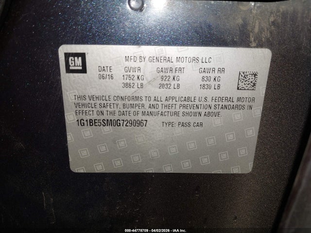 1G1BE5SM0G7290967 Chevrolet Cruze Lt Auto
