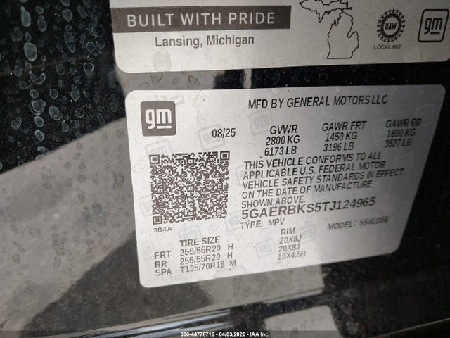 44778716 :رقم المزاد ، 5GAERBKS5TJ124965 vin ، 2026 Buick Enclave Sport Touring مزاد بيع