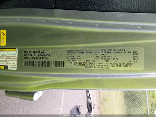 Aukcja sprzedaży 2021 Jeep Wrangler Unlimited Rubicon 4x4, vin: 1C4HJXFGXMW564254, numer aukcji: 44778734