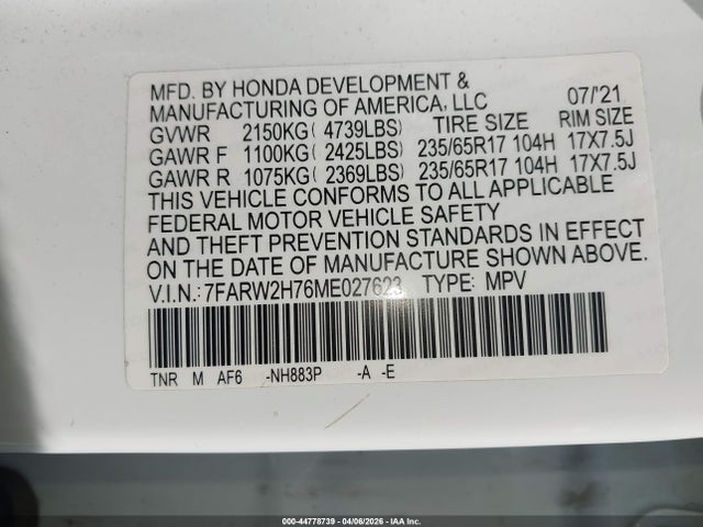 7FARW2H76ME027623 Honda Cr-v Awd Special Edition