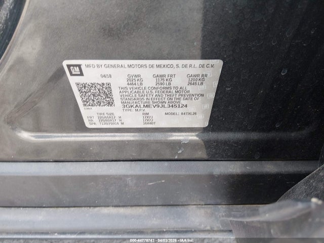 44778743 :رقم المزاد ، 3GKALMEV9JL345124 vin ، 2018 Gmc Terrain Sle مزاد بيع