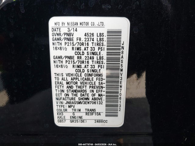 Nissan Rogue Select S 2014 JN8AS5MV3EW706132 Image 9