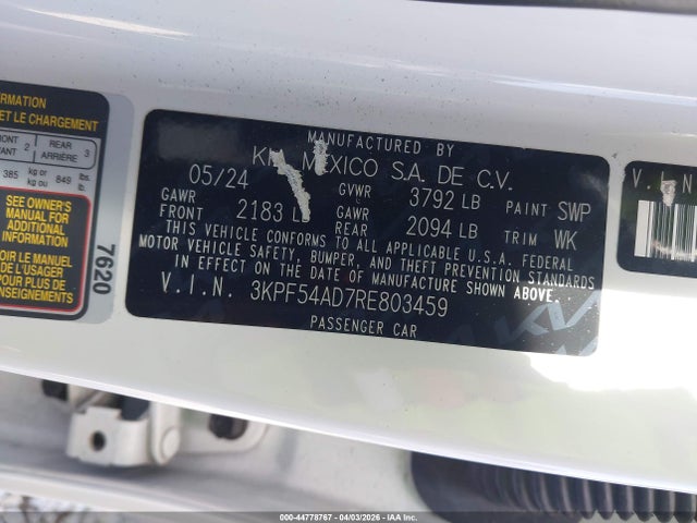 Продаж на аукціоні авто 2024 Kia Forte Gt-line, vin: 3KPF54AD7RE803459, номер лоту: 44778767
