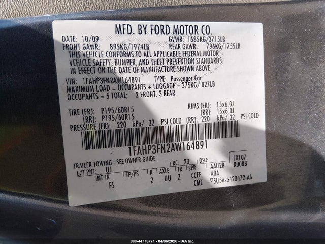 Aukcja sprzedaży 2010 Ford Focus Se, vin: 1FAHP3FN2AW164891, numer aukcji: 44778771