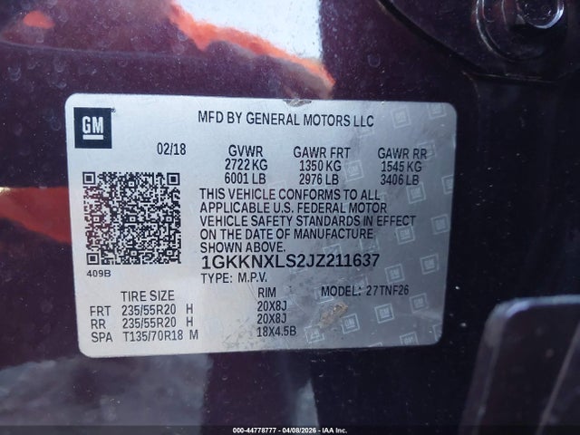 Продаж на аукціоні авто 2018 Gmc Acadia Denali, vin: 1GKKNXLS2JZ211637, номер лоту: 44778777