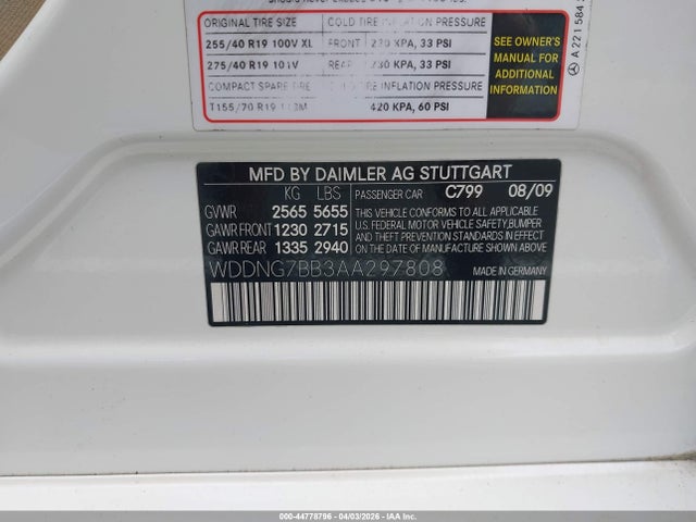 44778796 :رقم المزاد ، WDDNG7BB3AA297808 vin ، 2010 Mercedes-benz S 550 مزاد بيع