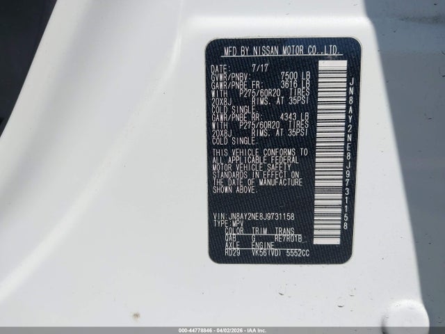 JN8AY2NE8J9731158 Nissan Armada Platinum