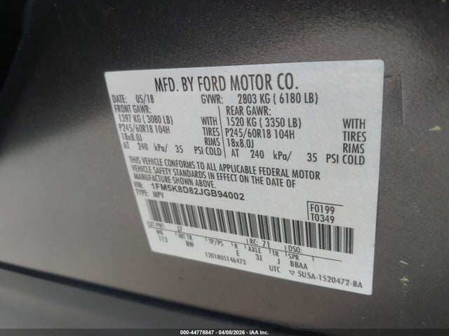 2018 FORD EXPLORER 1FM5K8D82JGB94002 Photo 8
