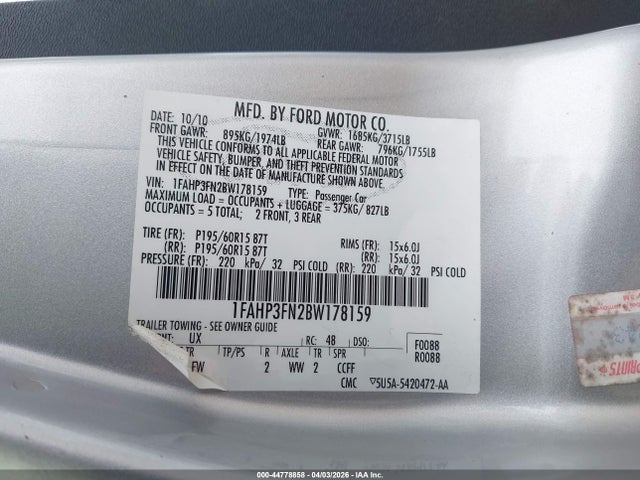 2011 FORD FOCUS 1FAHP3FN2BW178159 Photo 8