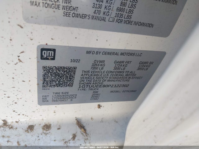 1GTUUEE80PZ122302 GMC Sierra 1500 4wd Short Box At4