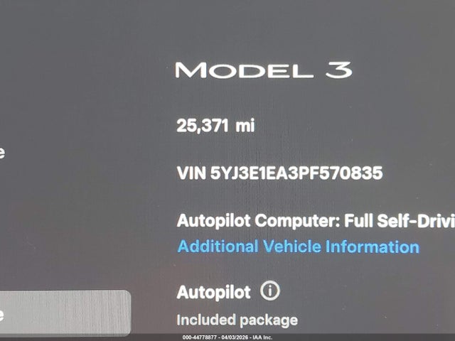 Продажа на аукционе авто 2023 Tesla Model 3 Rear-wheel Drive, vin: 5YJ3E1EA3PF570835, номер лота: 44778877