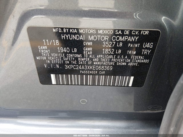3KPC24A3XKE068369 Hyundai ACCENT SE