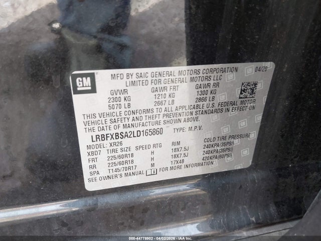 Продажа на аукционе авто 2020 Buick Envision Fwd Preferred, vin: LRBFXBSA2LD165860, номер лота: 44778902