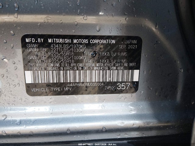 Aukcja sprzedaży 2021 Mitsubishi Outlander Sport 2.0 Be 2wd/2.0 Es 2wd/2.0 Le 2wd/2.0 S 2wd, vin: JA4APUAU3MU035004, numer aukcji: 44778921