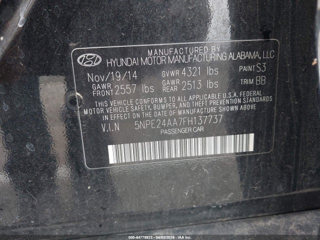 Auction sale of the 2015 Hyundai Sonata Eco, vin: 5NPE24AA7FH137737, lot number: 44778922