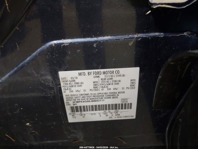 Aukcja sprzedaży 2018 Ford Edge Se, vin: 2FMPK4G96JBB93111, numer aukcji: 44778926