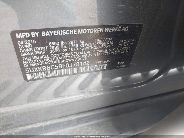2015 Bmw X5 Xdrive50i მანქანა იყიდება აუქციონზე, vin: 5UXKR6C58F0J78142, აუქციონის ნომერი: 44778934
