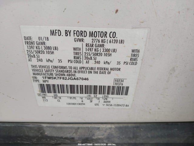 Aukcja sprzedaży 2018 Ford Explorer Limited, vin: 1FM5K7F82JGA67046, numer aukcji: 44778940