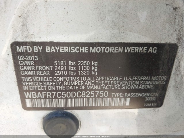 44778955 :رقم المزاد ، WBAFR7C50DC825750 vin ، 2013 Bmw 535i مزاد بيع