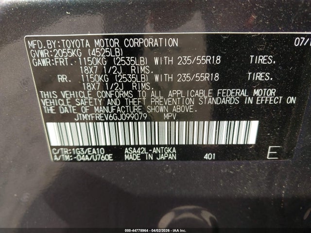 JTMYFREV6GJ099079 Toyota Rav4 Limited