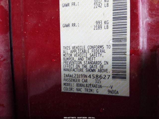 Aukcja sprzedaży 2009 Nissan Altima 2.5 S, vin: 1N4AL21E99N458627, numer aukcji: 44778975