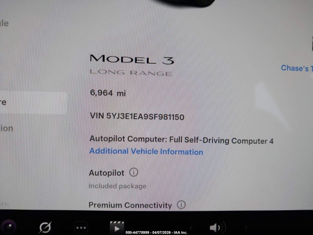5YJ3E1EA9SF981150 Tesla Model 3 Long Range Rear-wheel Drive/standard Rear-wheel Drive