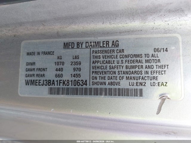 Aukcja sprzedaży 2015 Smart Fortwo Pure, vin: WMEEJ3BA1FK810634, numer aukcji: 44779012