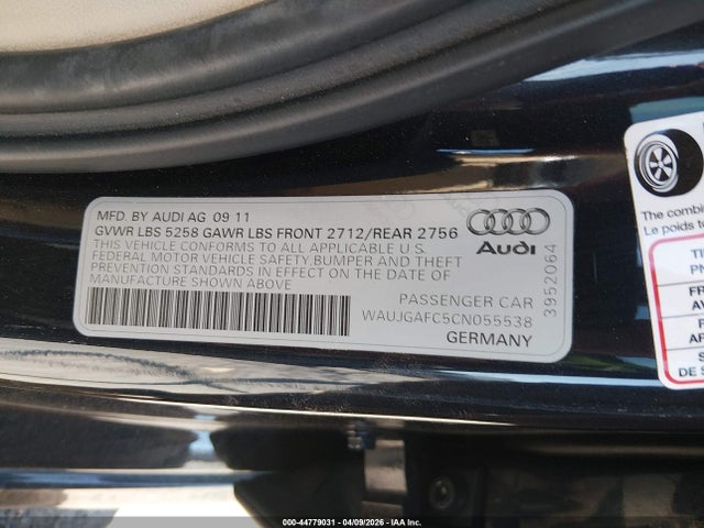 44779031 :رقم المزاد ، WAUJGAFC5CN055538 vin ، 2012 Audi A6 3.0 Premium مزاد بيع