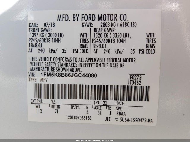 Продажа на аукционе авто 2018 Ford Explorer, vin: 1FM5K8B86JGC44080, номер лота: 44779035