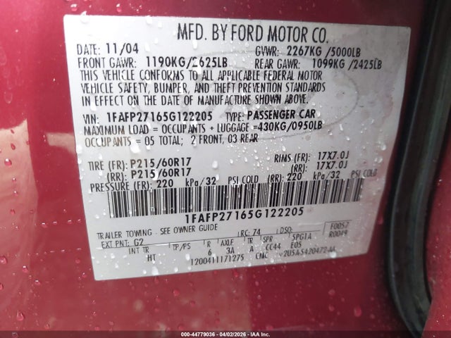 2005 FORD FIVE HUNDRED 1FAFP27165G122205 Photo 8