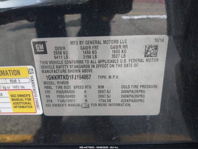 Продаж на аукціоні авто 2015 Gmc Acadia Denali, vin: 1GKKRTKD1FJ194867, номер лоту: 44779053