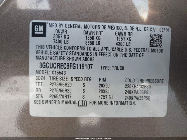 Chevrolet Silverado 1500 1lt 2015 3GCUCREC8FG118107 Image 9