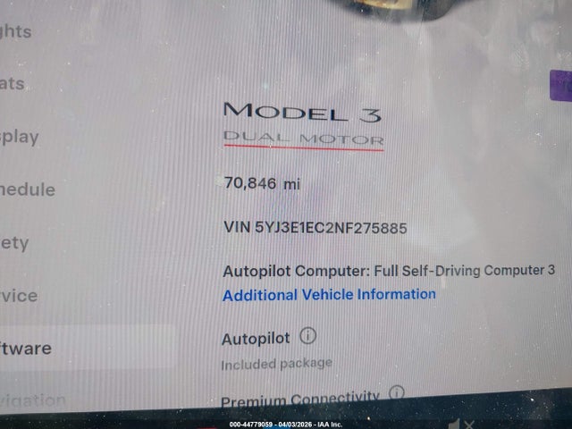Aukcja sprzedaży 2022 Tesla Model 3 Performance Dual Motor All-wheel Drive, vin: 5YJ3E1EC2NF275885, numer aukcji: 44779059