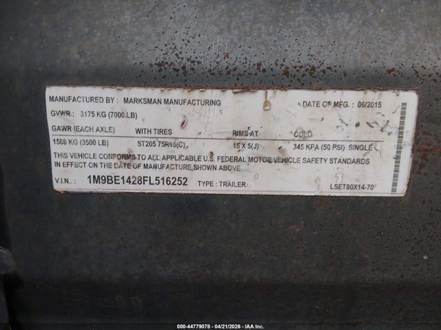 Utility Trailer 2015 1M9BE1428FL516252 Image 9
