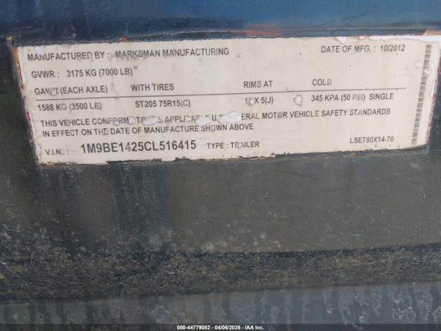 44779082 :رقم المزاد ، 1M9BE1425CL516415 vin ، 2012 Utility Trailer مزاد بيع