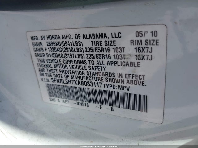 2010 HONDA ODYSSEY 5FNRL3H7XAB083117 Photo 8