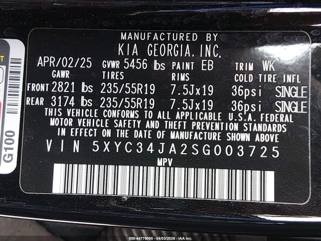 Продажа на аукционе авто 2025 Kia Ev6 Wind, vin: 5XYC34JA2SG003725, номер лота: 44779095