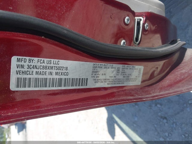 2021 Jeep Compass Latitude Fwd მანქანა იყიდება აუქციონზე, vin: 3C4NJCBBXMT502218, აუქციონის ნომერი: 44779100