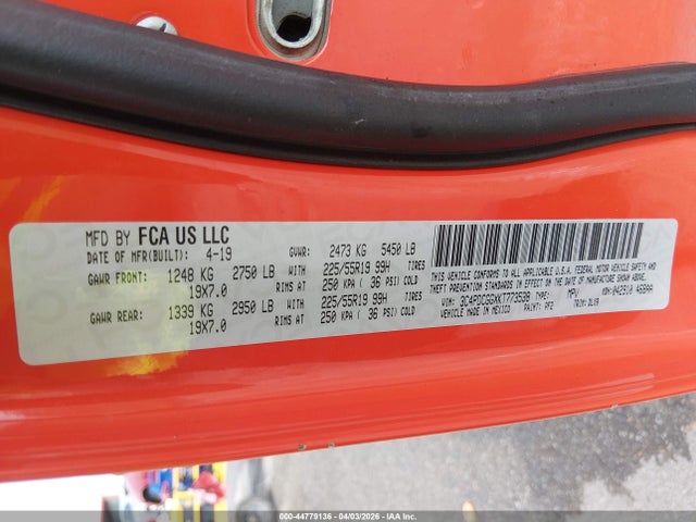 44779136 :رقم المزاد ، 3C4PDCGGXKT773538 vin ، 2019 Dodge Journey Crossroad مزاد بيع