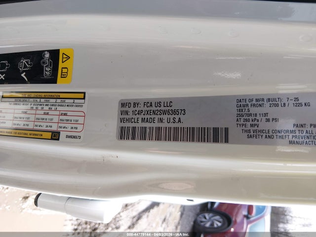 44779144 :رقم المزاد ، 1C4PJXEN2SW636573 vin ، 2025 Jeep Wrangler 4-door Sahara 4x4 مزاد بيع