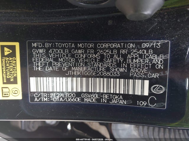 Aukcja sprzedaży 2014 Lexus Es 350, vin: JTHBK1GG5E2088033, numer aukcji: 44779145