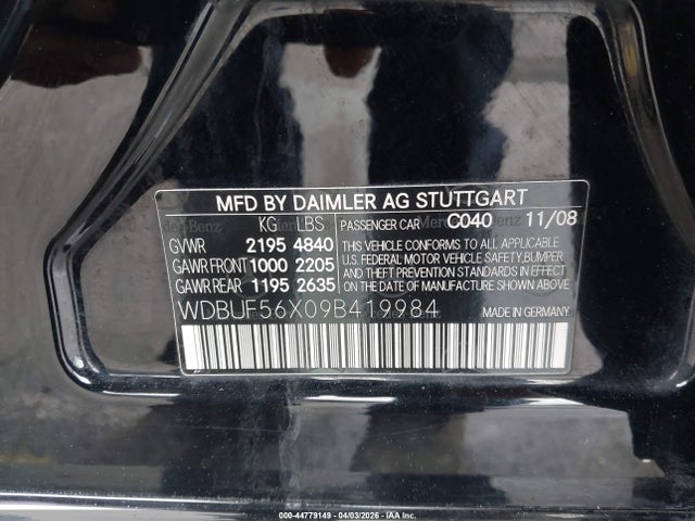 Aukcja sprzedaży 2009 Mercedes-benz E 350, vin: WDBUF56X09B419984, numer aukcji: 44779149