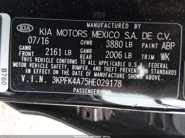 44779150 :رقم المزاد ، 3KPFK4A75HE029178 vin ، 2017 Kia Forte Lx مزاد بيع