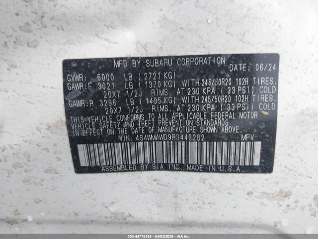 Продаж на аукціоні авто 2024 Subaru Ascent Touring 7-passenger, vin: 4S4WMAWD9R3446282, номер лоту: 44779168