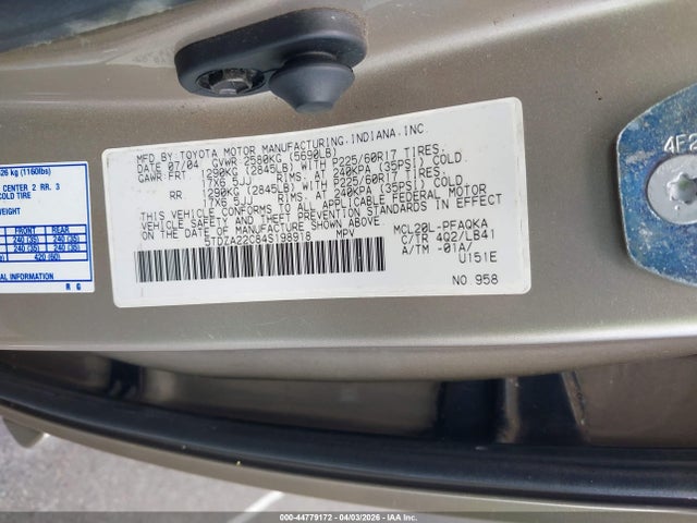 Продажа на аукционе авто 2004 Toyota Sienna Xle, vin: 5TDZA22C84S198918, номер лота: 44779172
