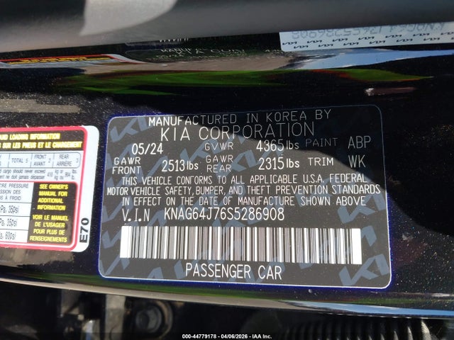 Aukcja sprzedaży 2025 Kia K5 Gt-line, vin: KNAG64J76S5286908, numer aukcji: 44779178