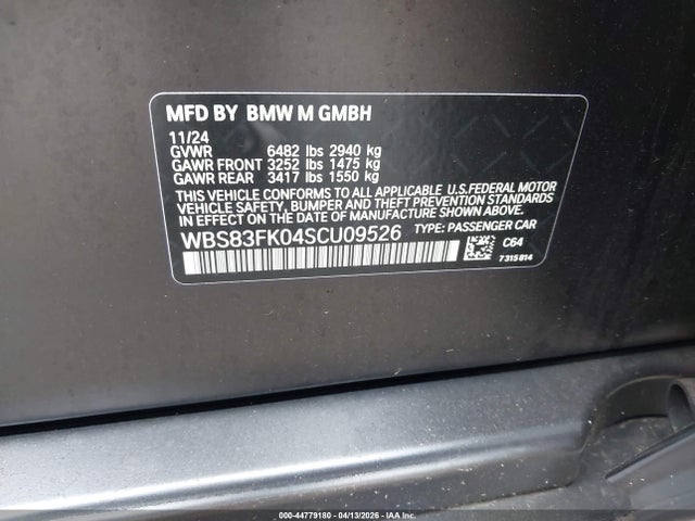 Aukcja sprzedaży 2025 Bmw M5, vin: WBS83FK04SCU09526, numer aukcji: 44779180