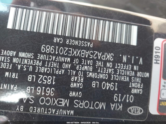 44779204 :رقم المزاد ، 3KPA25ABXKE201989 vin ، 2019 Kia Rio 5-door S مزاد بيع